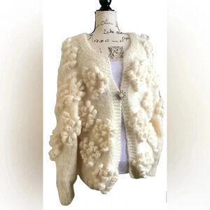 Handmade chunky heart knit Cropped cardigan soft ribbed collar and hem Size L/XL